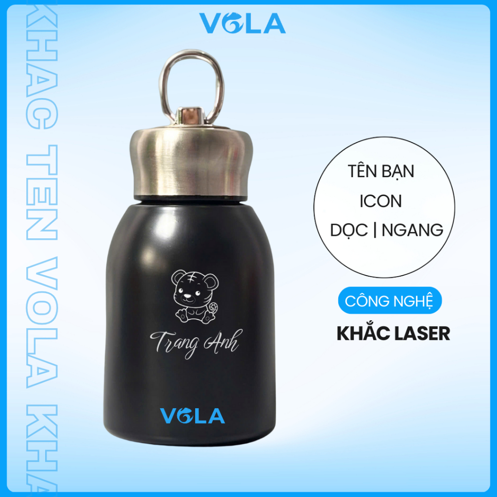 Bình giữ nhiệt VOLA 300ml inox 304, Bình giữ nhiệt mini có quai xách nhỏ gọn tiện lợi, khắc tên miễn phí