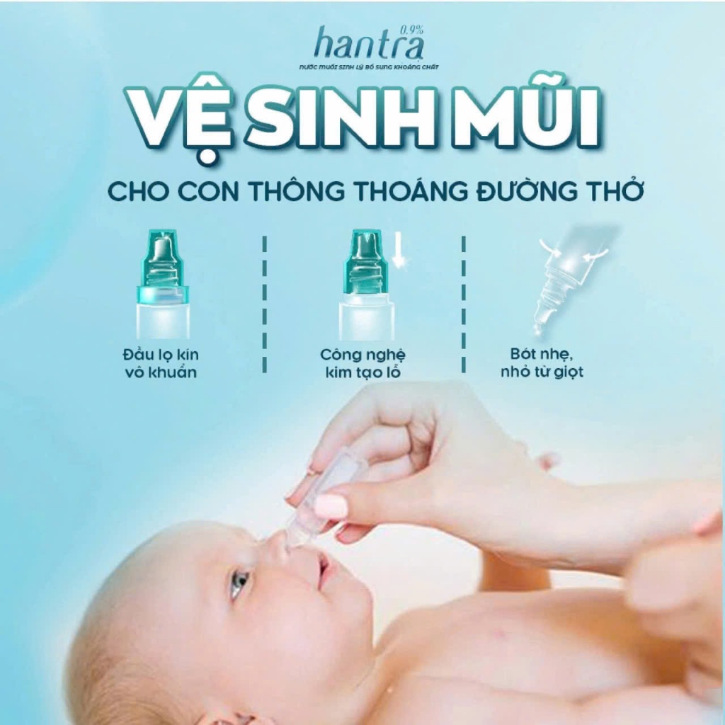 Nước muối sinh lý nhỏ mắt mũi Hantra 0,9% vệ sinh, giảm khô mắt ( 12 lọ x5ml )