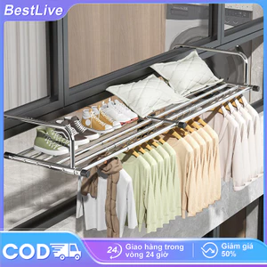 𝗕𝗲𝘀𝘁𝗟𝗶𝘃𝗲 Giá phơi đồ ban công Thép không gỉ có thể gấp gọn Kệ Treo Ban Công Không cần khoan Thiết thực và bền bỉ