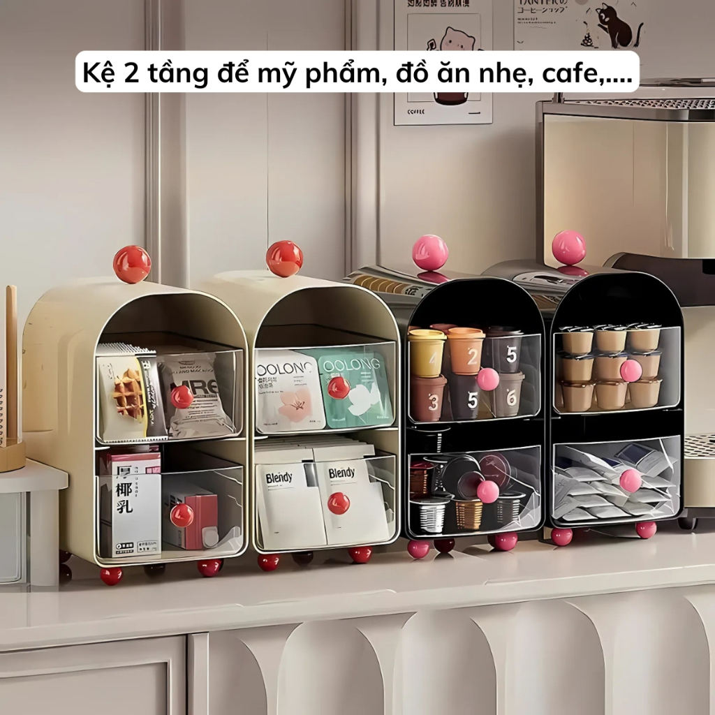 Kệ Đựng Mỹ Phẩm 2 Tầng Để Bàn Bằng Nhựa Cao Cấp, Kệ Đựng Đồ Trang Điểm, Đồ Makeup 2 Ngăn Kéo Decor Bàn Làm Việc