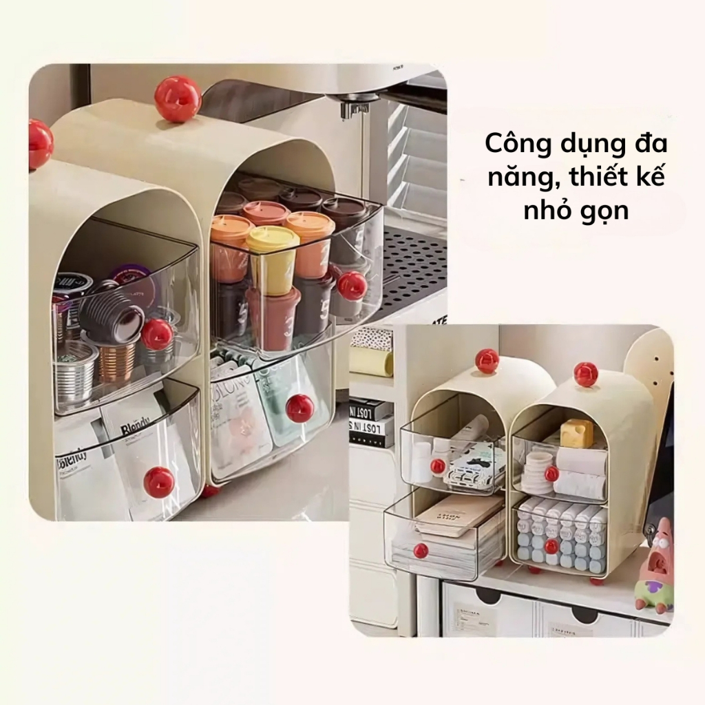 Kệ Đựng Mỹ Phẩm 2 Tầng Để Bàn Bằng Nhựa Cao Cấp, Kệ Đựng Đồ Trang Điểm, Đồ Makeup 2 Ngăn Kéo Decor Bàn Làm Việc