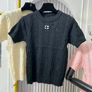 LT - Áo len nữ cộc tay xoắn thừng cổ tròn chữ đính ngực free size ôm nhẹ mã 610