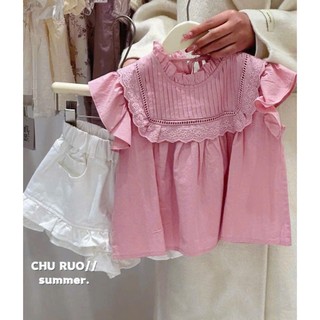 [B&G] Sét bộ áo hồng cánh tiên kèm quần đùi trắng dễ thương cho bé gái từ 10-45kg92-12 tuổi)