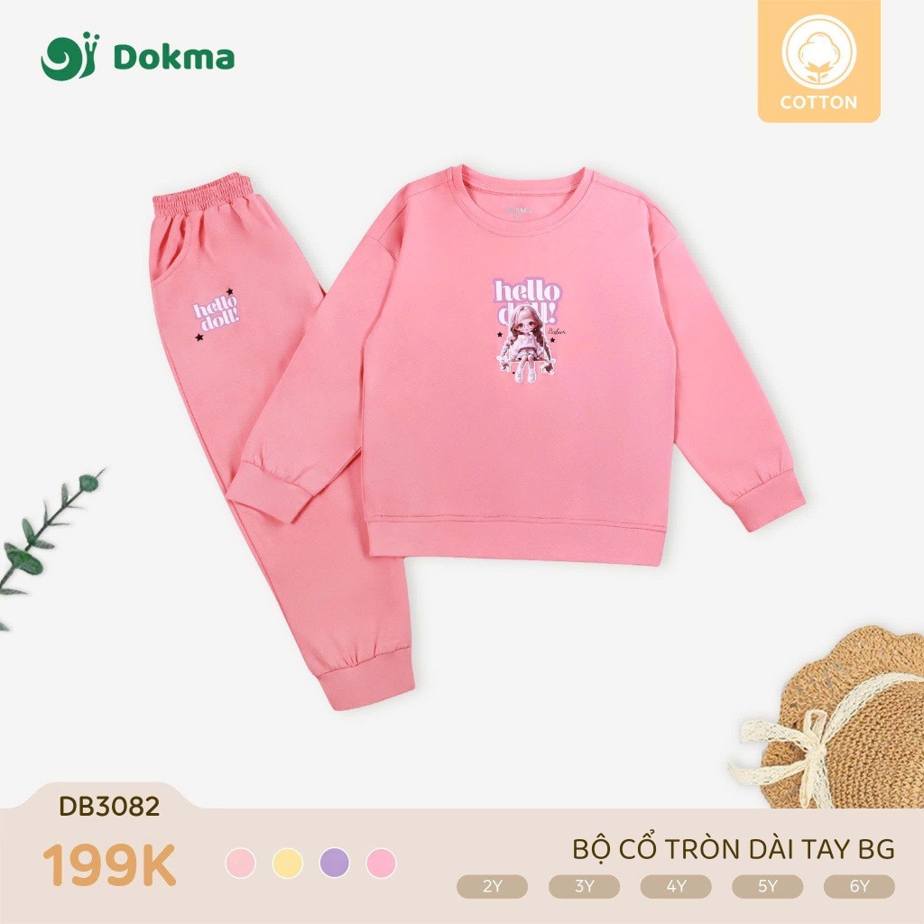 (11-25kg, 2-6Y) Bộ Dài Tay Bo Gấu Dokma Bé Gái DB2425 DB3083 DB3086 DB3082