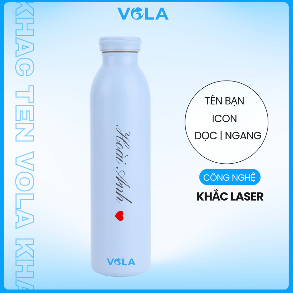 Bình giữ nhiệt VOLA 500ml inox 304 cao cấp, Bình giữ nhiệt tone pastel nhẹ nhàng khắc tên miễn phí