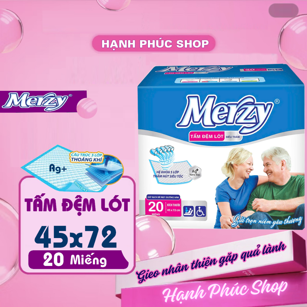 Tấm đệm lót Merzy 20 miếng 45x72 cm và 60x70cm siêu mềm 3 lớp thấm hút ...