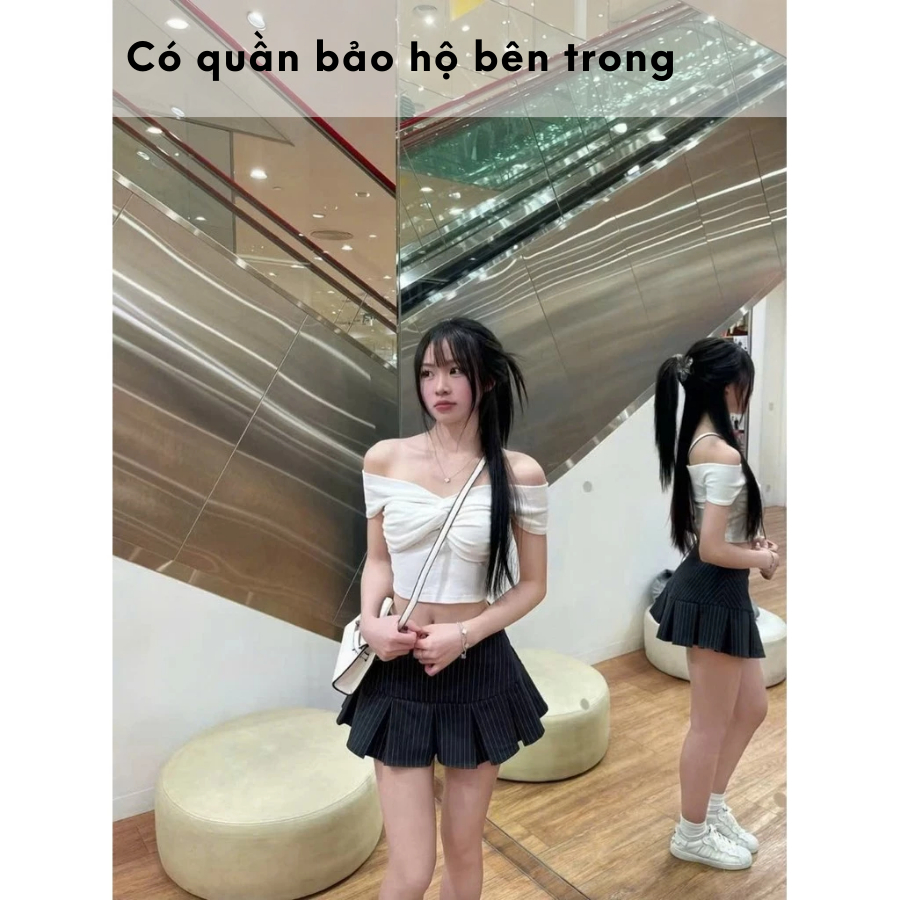 [KH07] Chân váy xếp ly dáng ngắn, chân váy ngắn xếp ly to Y2K chất liệu TUYSI 2 Lớp CHIỀU DÀI 28CM | KHAO BOUTIQUE