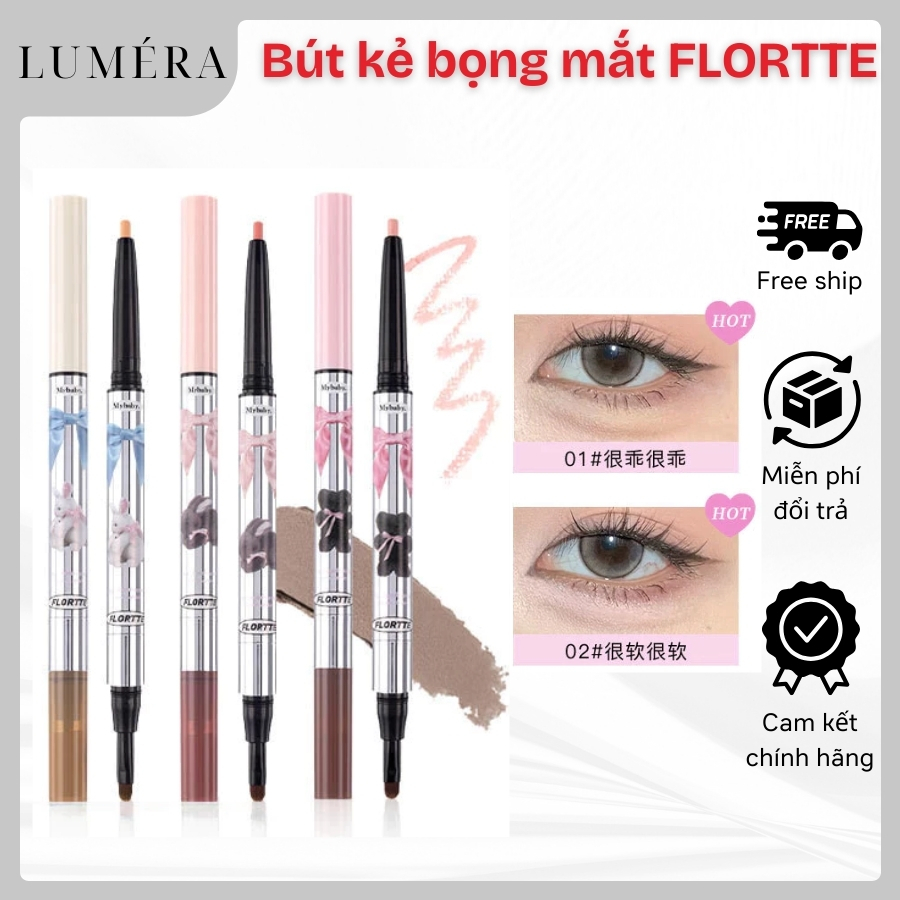 Bút Kẻ Bọng Mắt 2 Đầu FLORTTE, Bút Kẻ Mắt Tạo Khối và Bắt Sáng Tự Nhiên Không Trôi