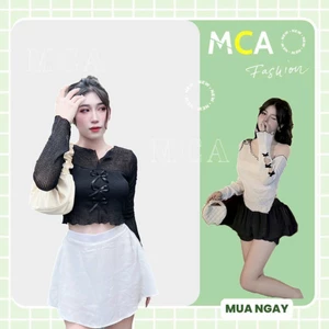 Áo Lưới Tay Dài Cổ V MCA Đính Nơ Dễ Thương A5993