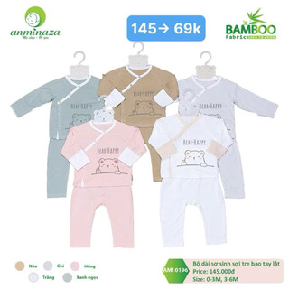 Bộ dài sơ sinh sợi tre anminaza cho bé 0-6m