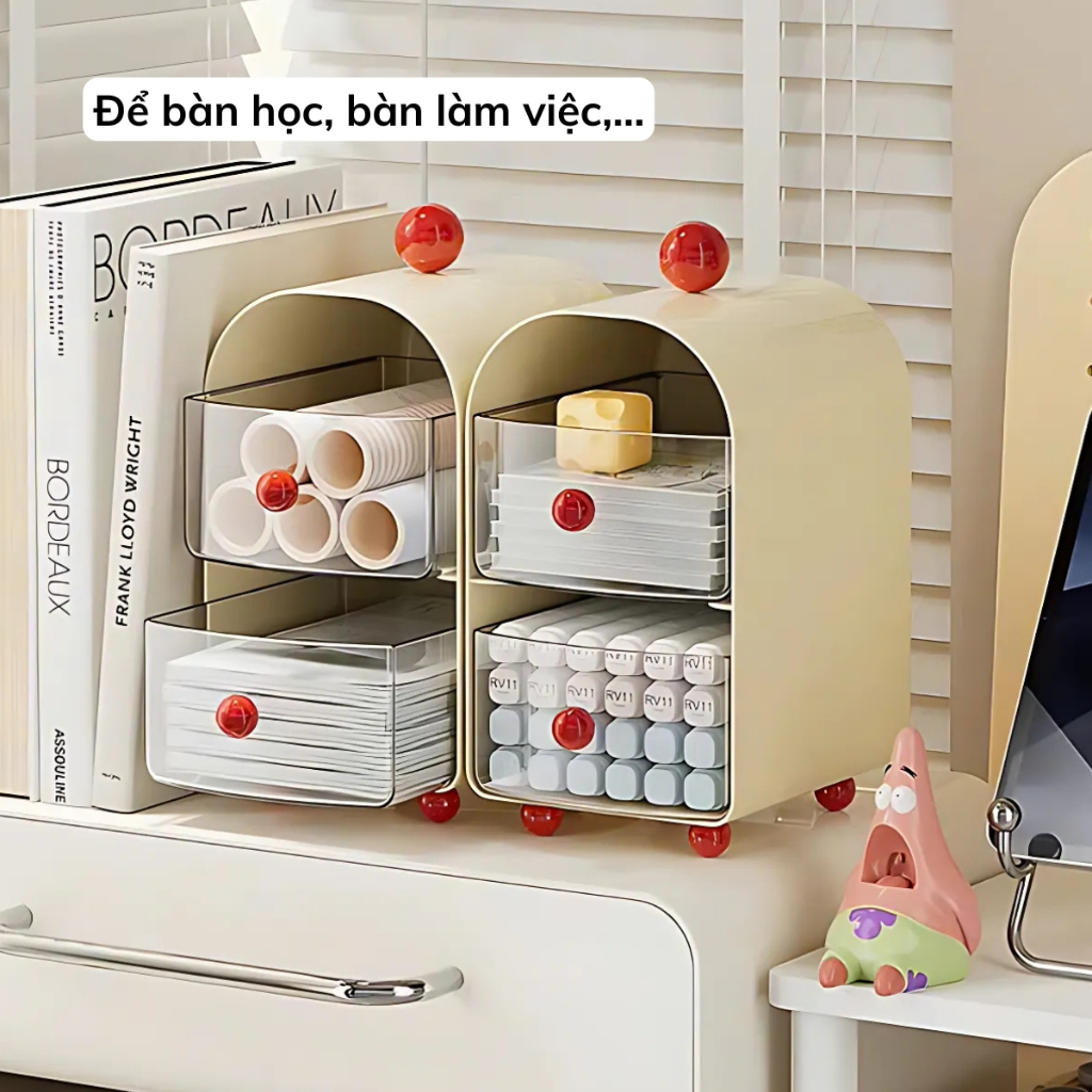 Kệ Đựng Mỹ Phẩm 2 Tầng Để Bàn Bằng Nhựa Cao Cấp, Kệ Đựng Đồ Trang Điểm, Đồ Makeup 2 Ngăn Kéo Decor Bàn Làm Việc