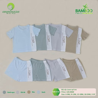 Bộ cộc Love ANMINAZA sợi tre 100% tự nhiên kháng khuẩn, thoáng khí, co giãn tốt cho bé 6M - 3Y