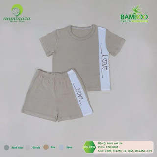 Bộ cộc Love ANMINAZA sợi tre 100% tự nhiên kháng khuẩn, thoáng khí, co giãn tốt cho bé 6M - 3Y