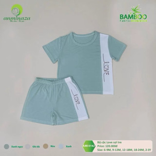 Bộ cộc Love ANMINAZA sợi tre 100% tự nhiên kháng khuẩn, thoáng khí, co giãn tốt cho bé 6M - 3Y