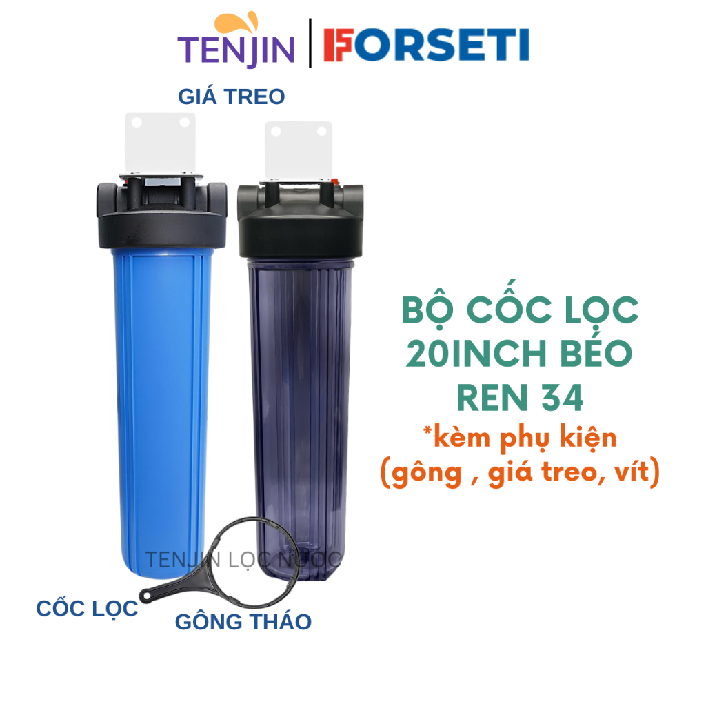 Cốc Lọc Béo Đầu Nguồn 20 inch Lọc Nước Sinh Hoạt , Cốc Jumboo Béo- Tặng Kèm Giá treo, gông tháo và ốc vít
