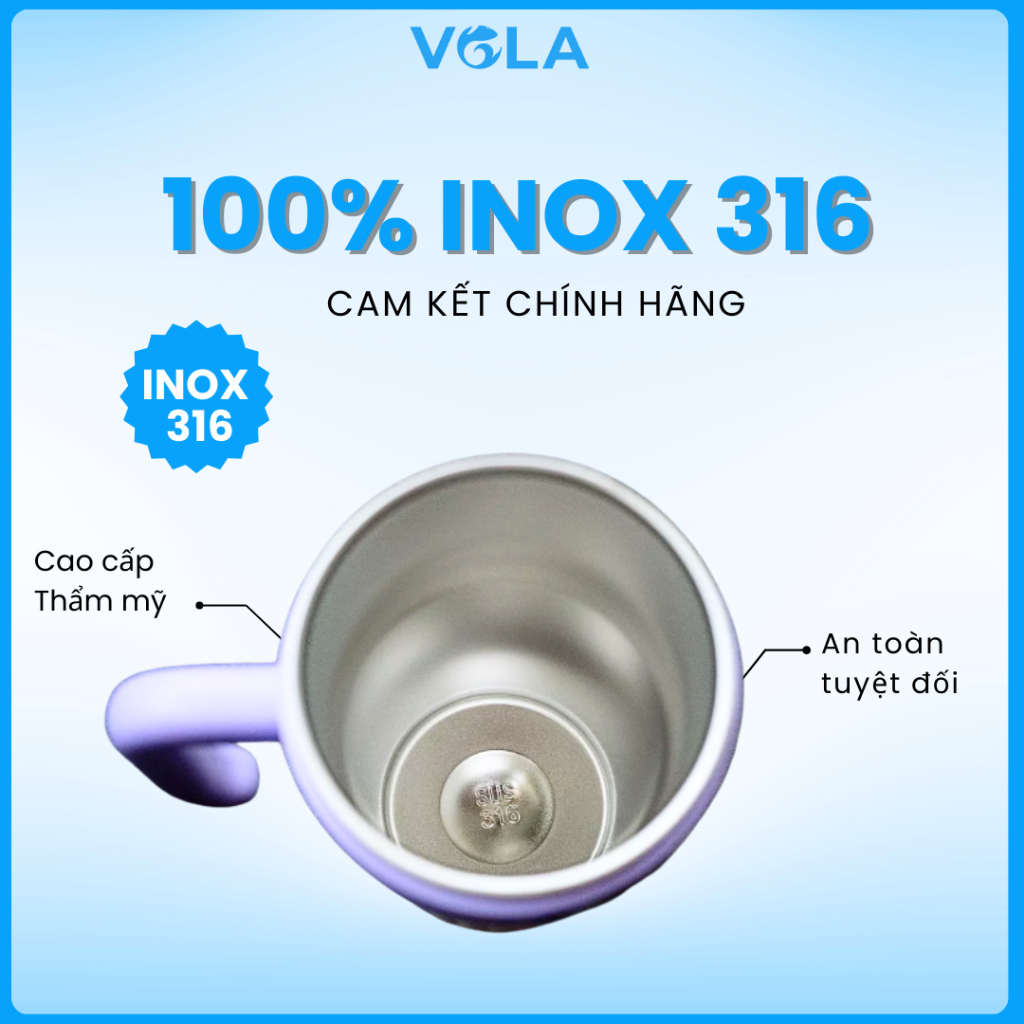 Ly giữ nhiệt VOLA 860ml inox 316 cao cấp, Bình giữ nhiệt dung tích lớn có quai cầm và ống hút sẵn