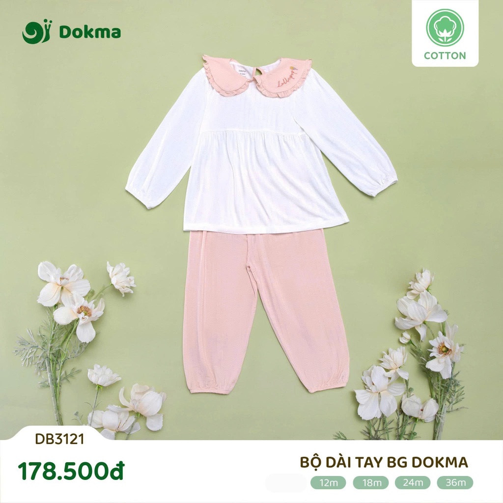 (9-13kg, 9-36M) Bộ Cotton Cài Vai Dài Tay DOKMA Cho Bé DB2044 DB3179 DB3121 DB3020 DB3026