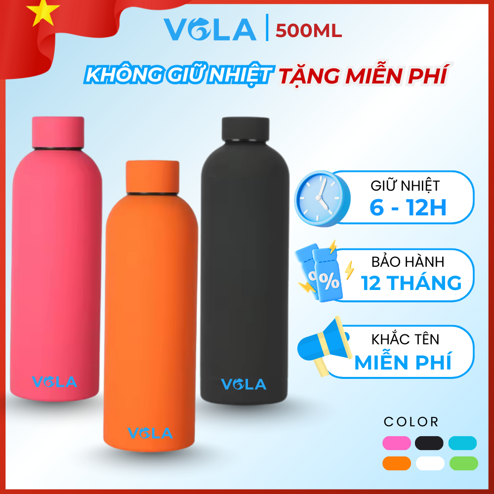 Bình giữ nhiệt VOLA 500ml inox 304, Bình giữ nhiệt nhỏ gọn thời trang, có khắc tên miễn phí