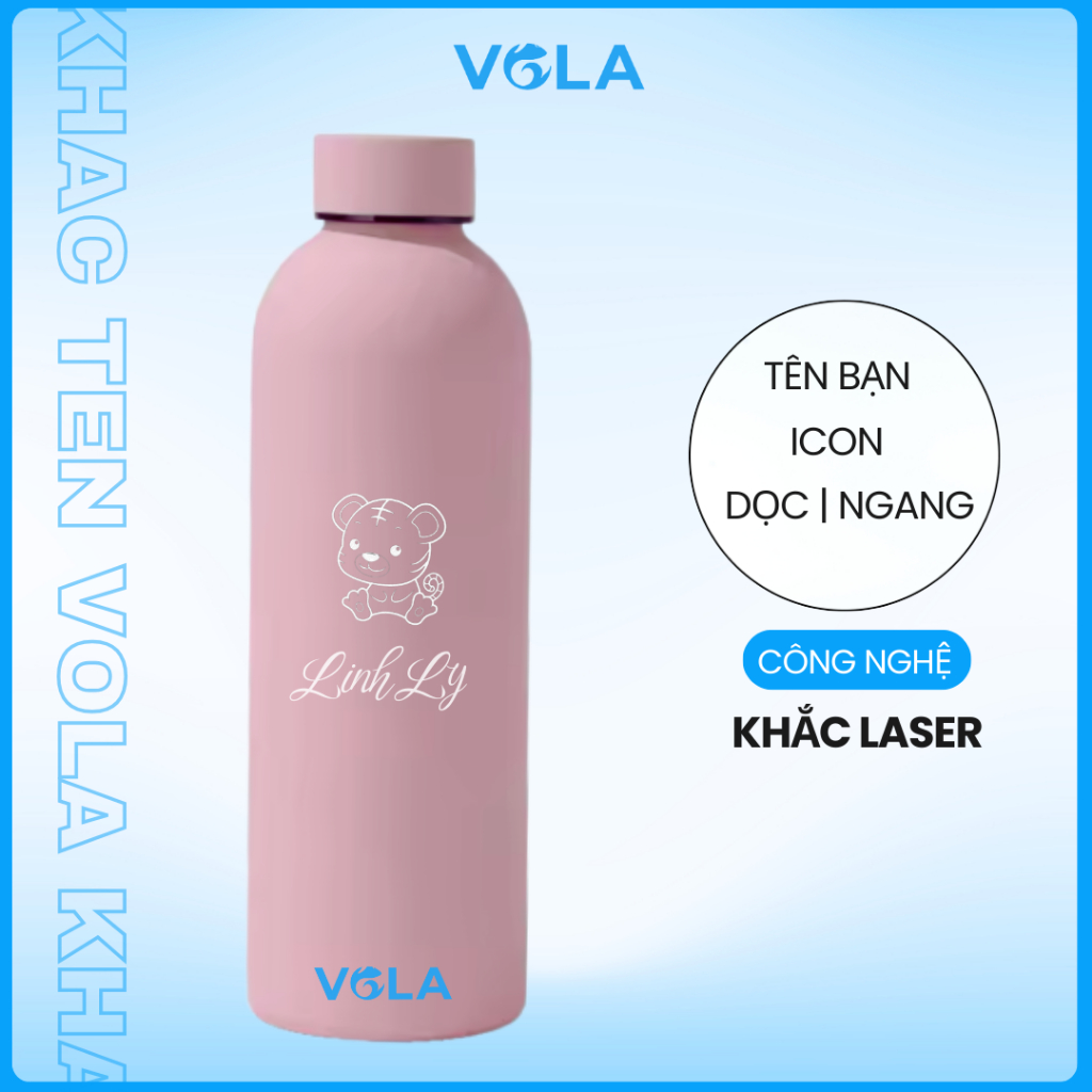 Bình giữ nhiệt VOLA 500ml inox 304, Bình giữ nhiệt nhỏ gọn thời trang, có khắc tên miễn phí