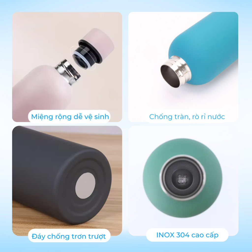 Bình giữ nhiệt VOLA 500ml inox 304, Bình giữ nhiệt nhỏ gọn thời trang, có khắc tên miễn phí