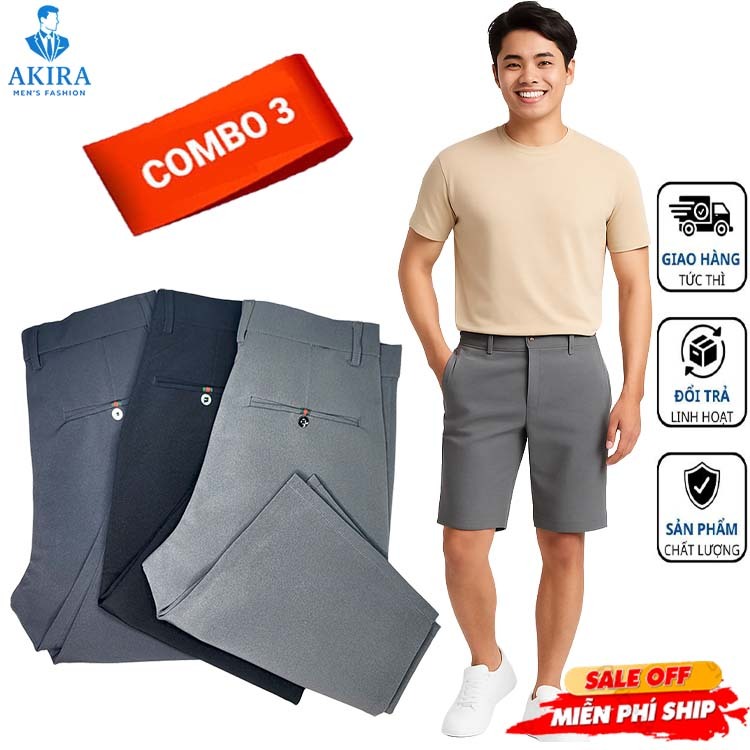 Combo 3 Quần short tây âu nam, form slimfit trẻ trung, vải cao cấp lịch lãm
