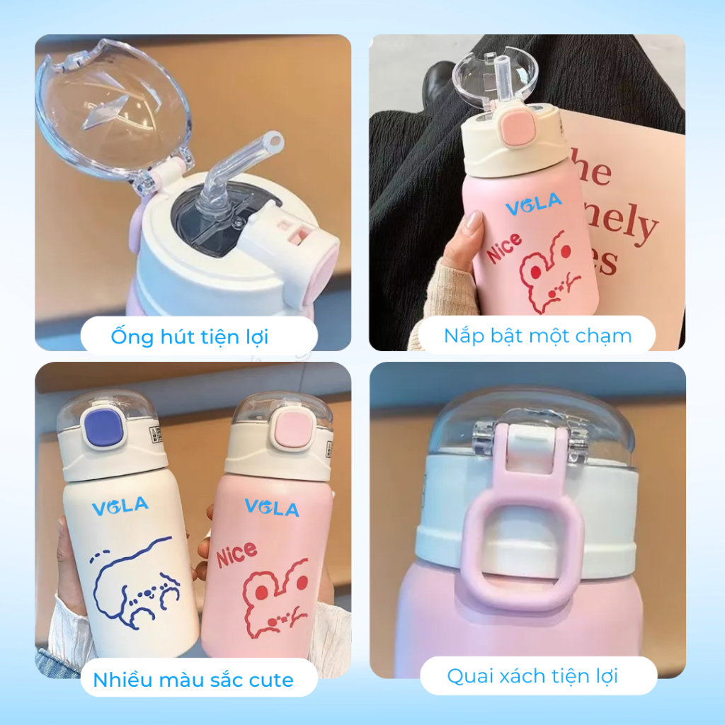 Bình giữ nhiệt VOLA 450ml inox 304, Bình giữ nhiệt dễ thương cute có khắc tên miễn phí