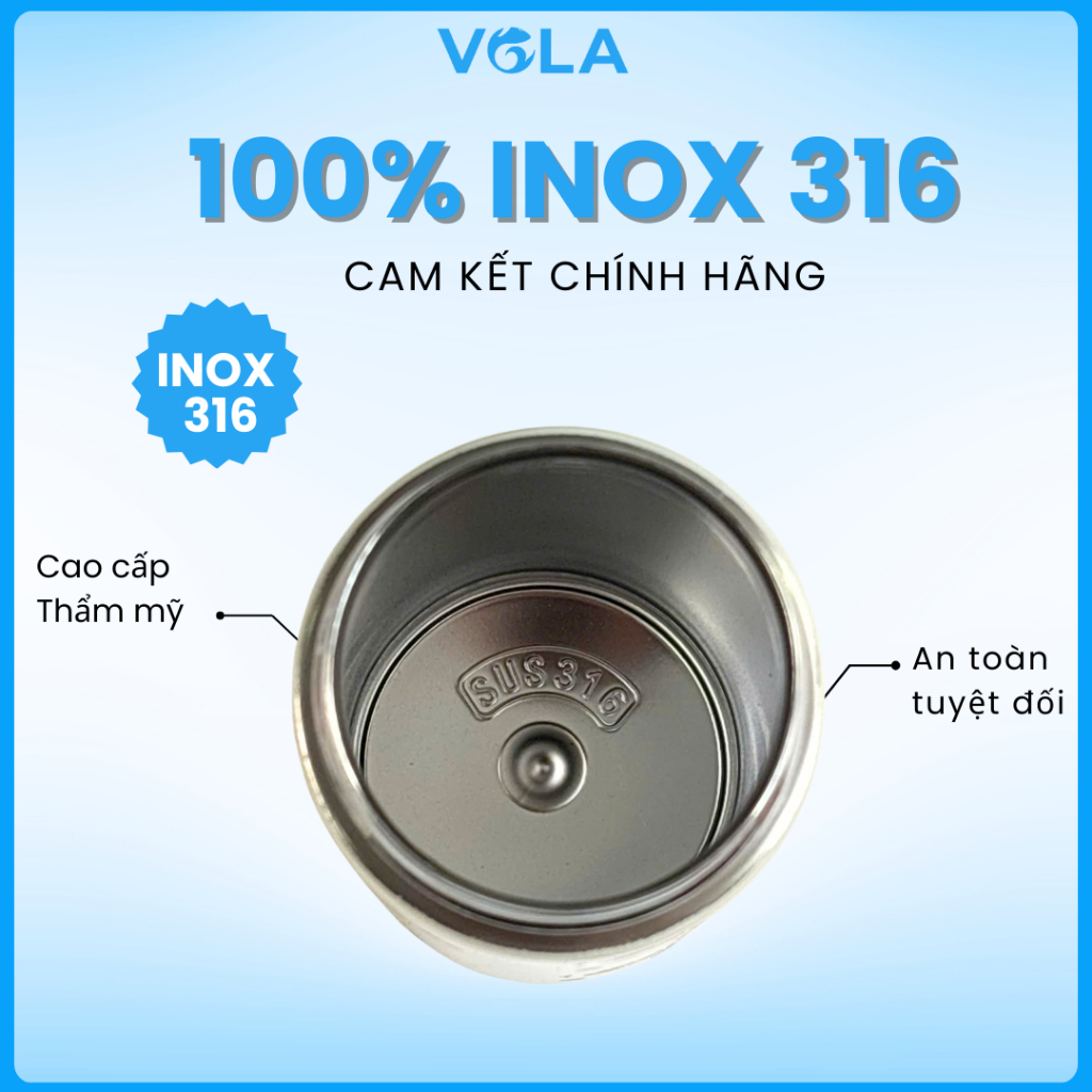 Bình giữ nhiệt VOLA 360ml inox 316 cao cấp, Bình giữ nhiệt nhỏ gọn tiện dụng khắc tên miễn phí