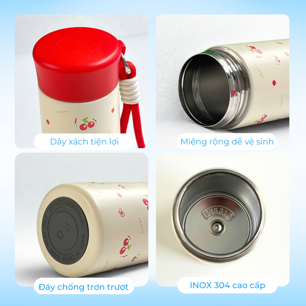 Bình giữ nhiệt VOLA 360ml inox 316 cao cấp, Bình giữ nhiệt nhỏ gọn tiện dụng khắc tên miễn phí