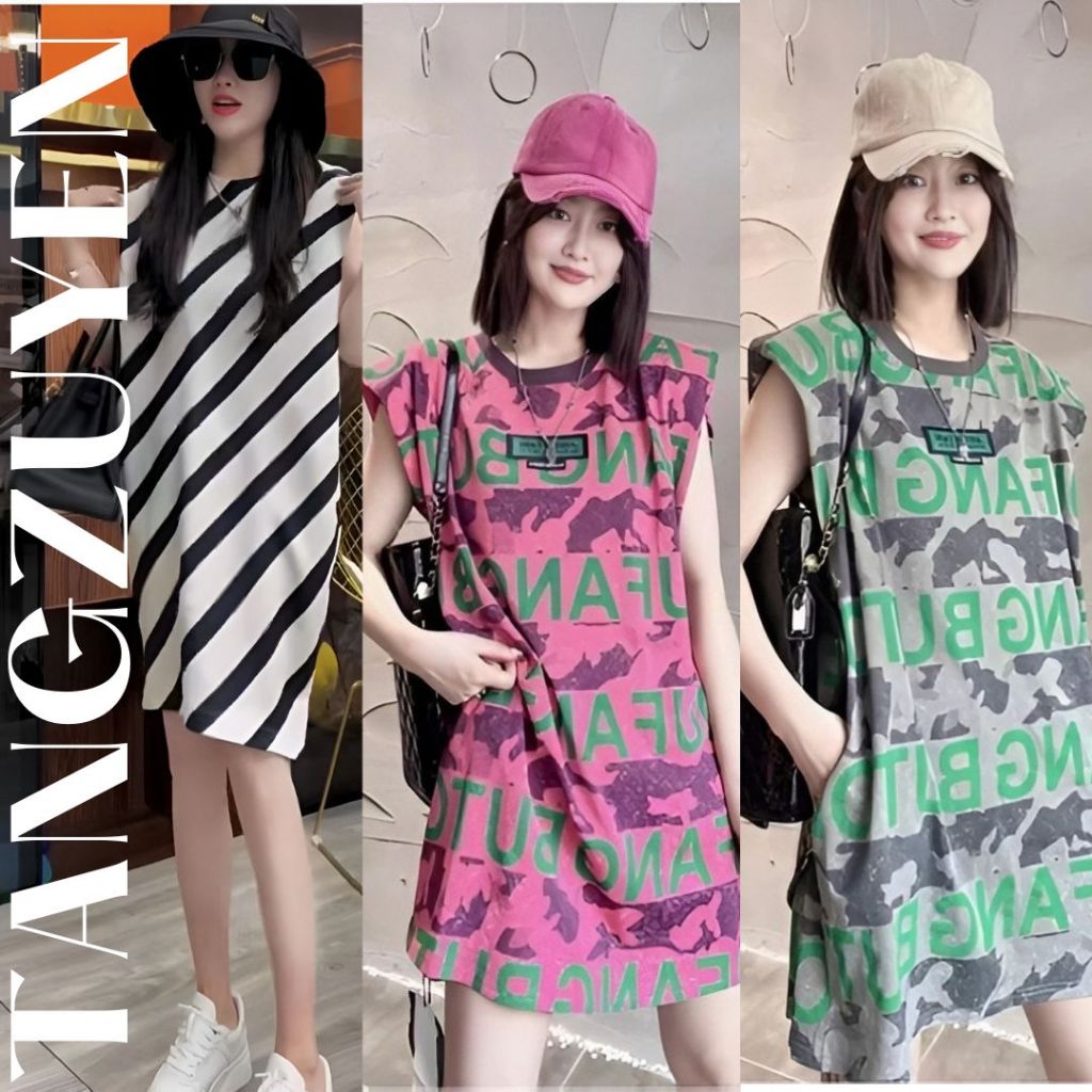 ( Có đệm vai ) Đầm nữ suông Váy sát vách dáng ngắn form rộng không cổ  bigsize mặc được trẻ trung thể thao cute T1233G