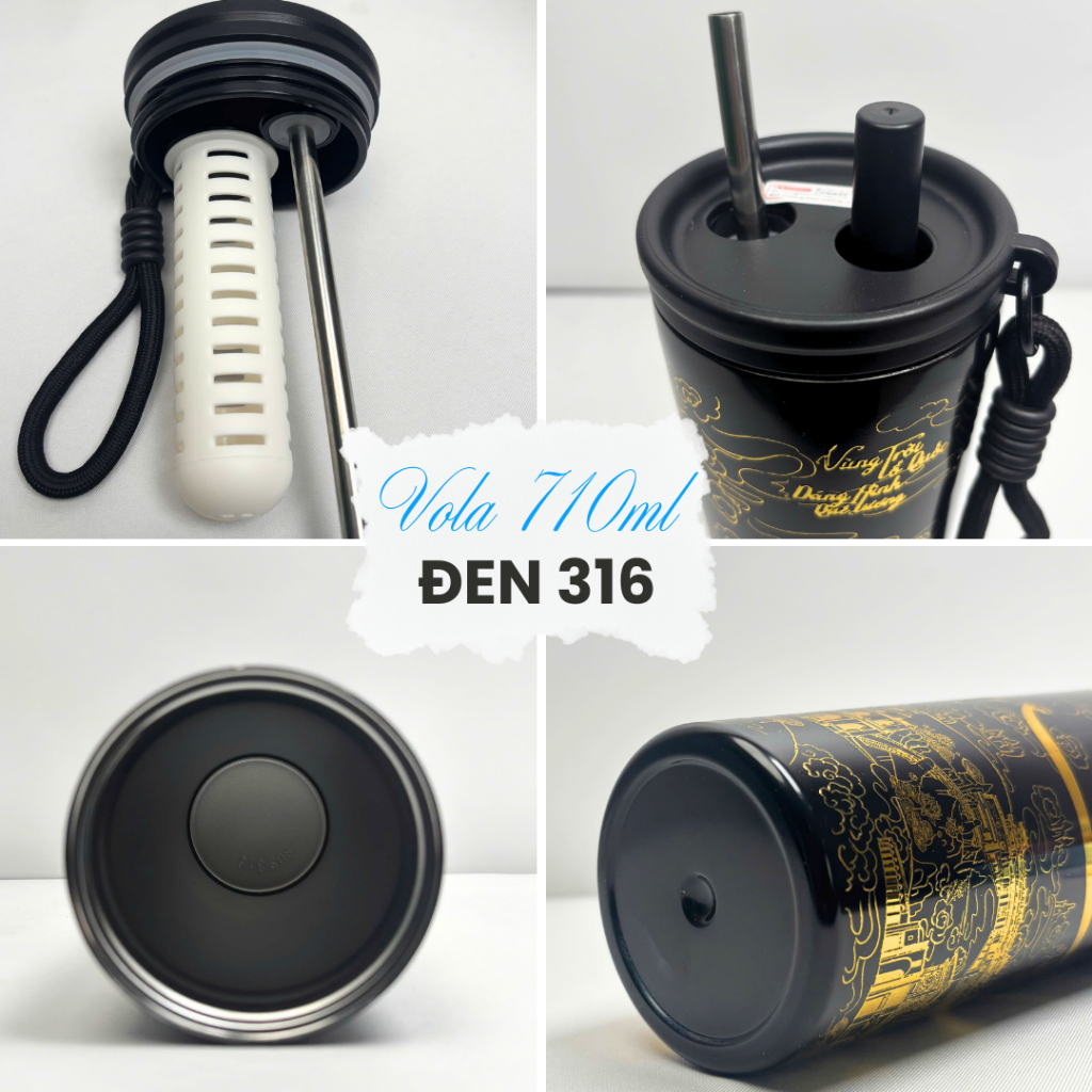 Ly giữ nhiệt VOLA 710ml cao cấp tráng sứ in họa tiết dân tộc, ly giữ nhiệt ép kim thiết kế độc quyền