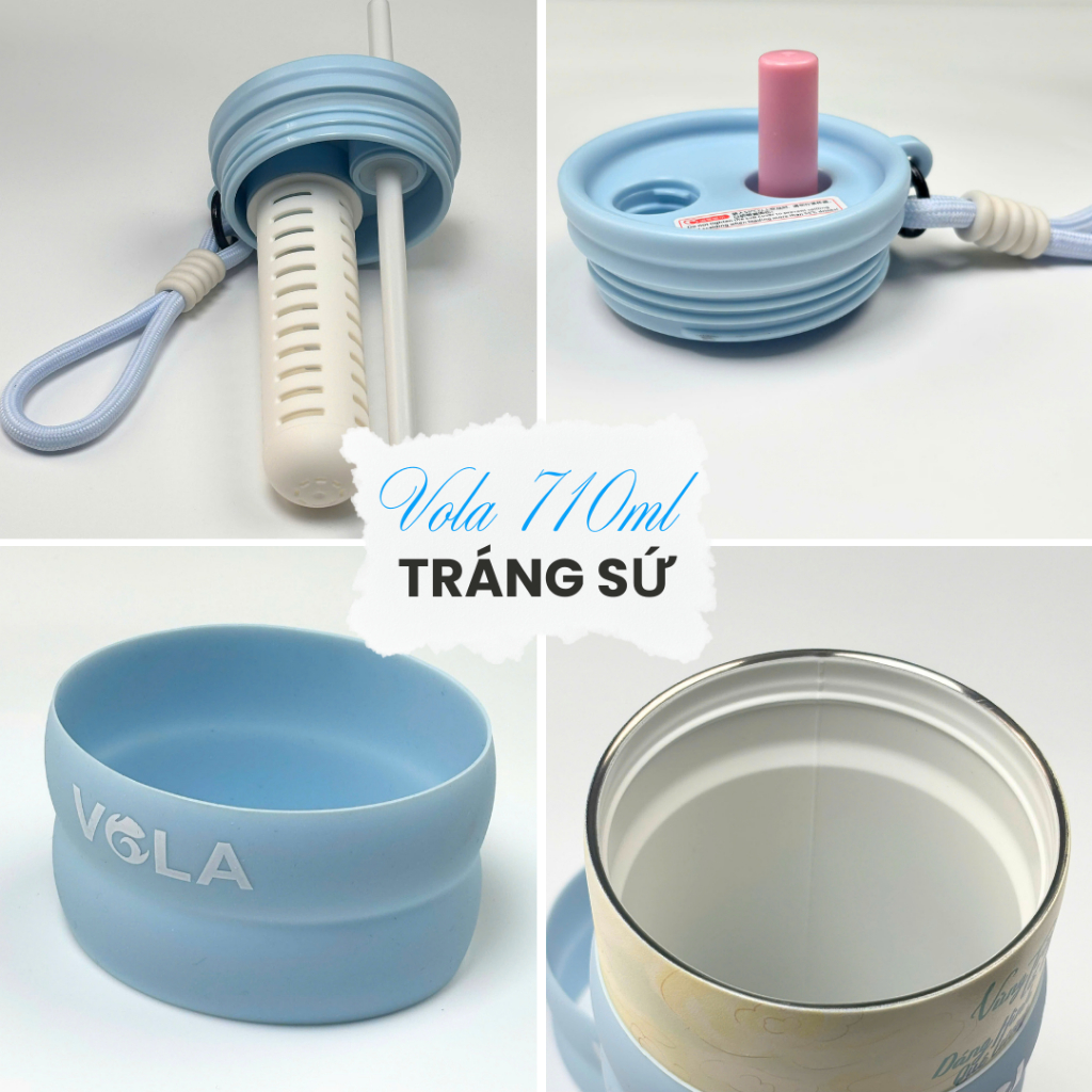 Ly giữ nhiệt VOLA 710ml cao cấp tráng sứ in họa tiết dân tộc, ly giữ nhiệt ép kim thiết kế độc quyền