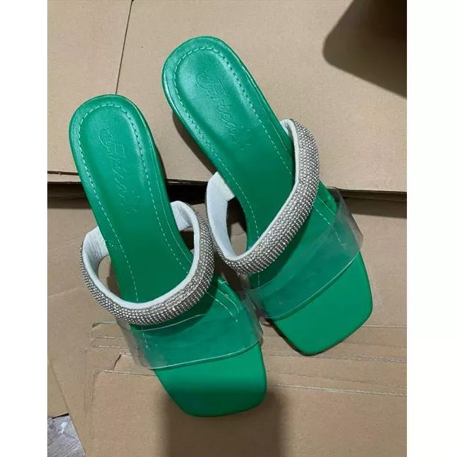 (Xả kho guốc nữ) Guốc Nữ 1 Quai Đá Gót Vuông Pha Lê 3 Phân Gắn Hạt Xoàn Sang Chảnh (Sẵn Hàng)