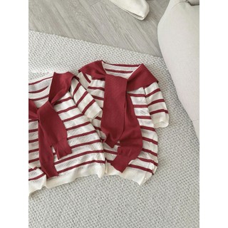 Áo Len Nữ Kẻ Đỏ Kèm Khăn Thời Trang Dáng Basic Phối Đồ Nữ Hiện Đại Trẻ Trung