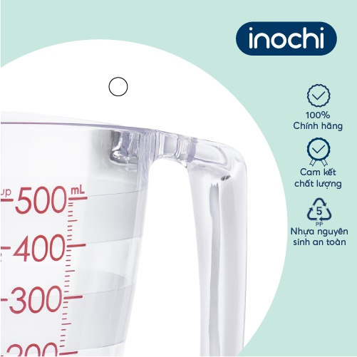 Cốc đong chịu nhiệt độ cao inochi, thiết kế chia vạch pha sữa, pha nước, nấu đồ ăn, pha chế tiện lợi k giòn gãy