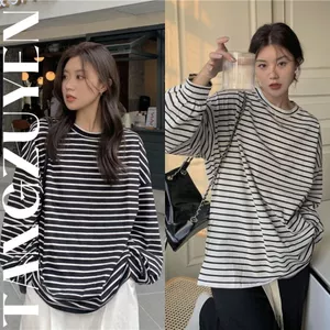 A027 Áo phông không cổ tròn nam nữ dáng to sọc Ulzzang hot hit Áo thun kẻ ngang đen trắng dài cộc tay form rộng unisex