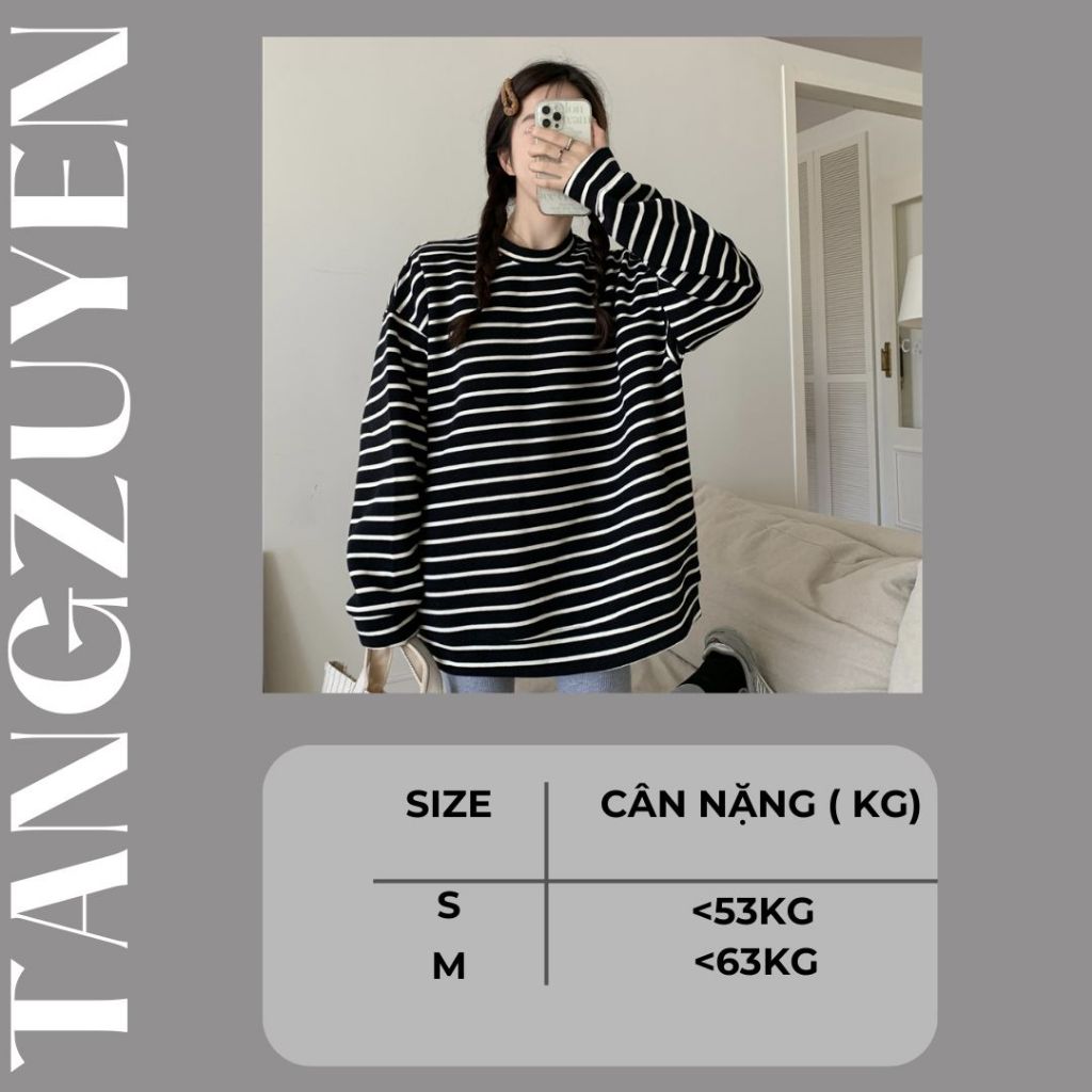 A027 Áo phông không cổ tròn nam nữ dáng to sọc Ulzzang hot hit Áo thun kẻ ngang đen trắng dài cộc tay form rộng unisex
