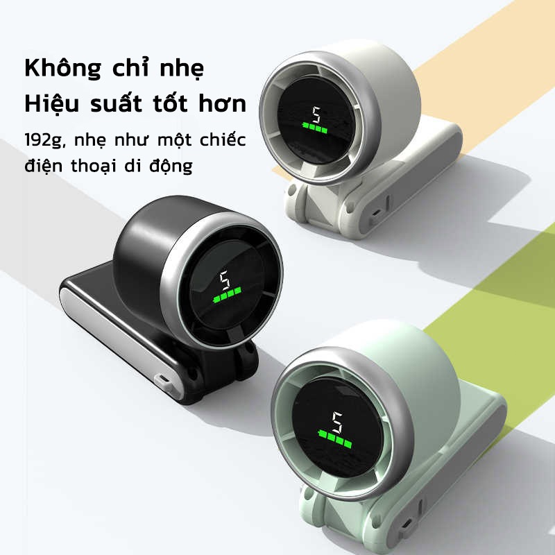EXYTQuạt cầm tay mini dung lượng pin 5000mAh 5 cấp độ gió quạt tích điện có thể gấp gọn màn hình hiển thị pin tuabin gió