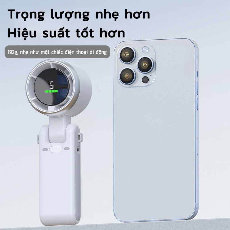 EXYTQuạt cầm tay mini dung lượng pin 5000mAh 5 cấp độ gió quạt tích điện có thể gấp gọn màn hình hiển thị pin tuabin gió
