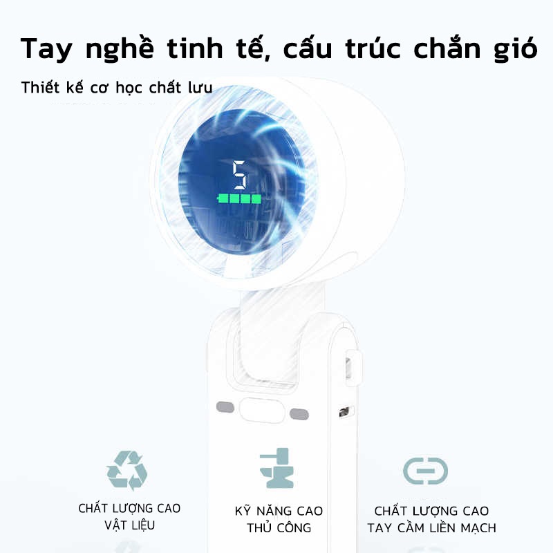 EXYTQuạt cầm tay mini dung lượng pin 5000mAh 5 cấp độ gió quạt tích điện có thể gấp gọn màn hình hiển thị pin tuabin gió