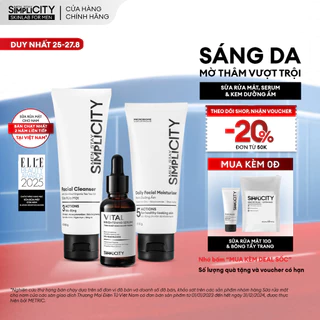 Combo sáng da mờ thâm vượt trội cho nam sữa rửa mặt, serum Vital, kem dưỡng ẩm Men Stay Simplicity Brightening Trio