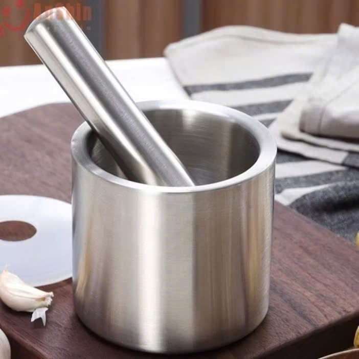 Bộ Cối Chày Inox Hình Trụ 10cm, Cối Chày Inox Không Gỉ Cao Cấp