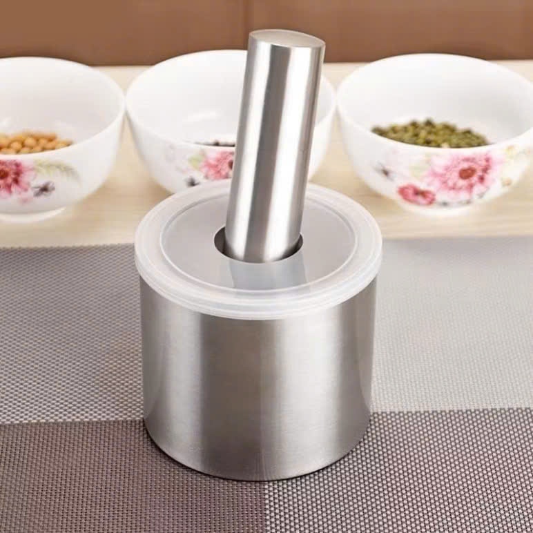 Bộ Cối Chày Inox Hình Trụ 10cm, Cối Chày Inox Không Gỉ Cao Cấp