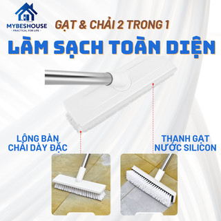 Cây chà sàn 2 trong 1 xoay 360 độ cán dài đa năng – bàn chải chà sàn cứng kèm gạt nước vệ sinh nhà tắm, toilet, khe gạch