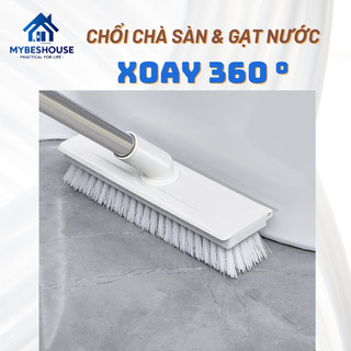 Cây chà sàn 2 trong 1 xoay 360 độ cán dài đa năng – bàn chải chà sàn cứng kèm gạt nước vệ sinh nhà tắm, toilet, khe gạch
