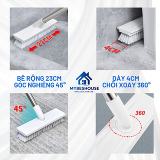 Cây chà sàn 2 trong 1 xoay 360 độ cán dài đa năng – bàn chải chà sàn cứng kèm gạt nước vệ sinh nhà tắm, toilet, khe gạch