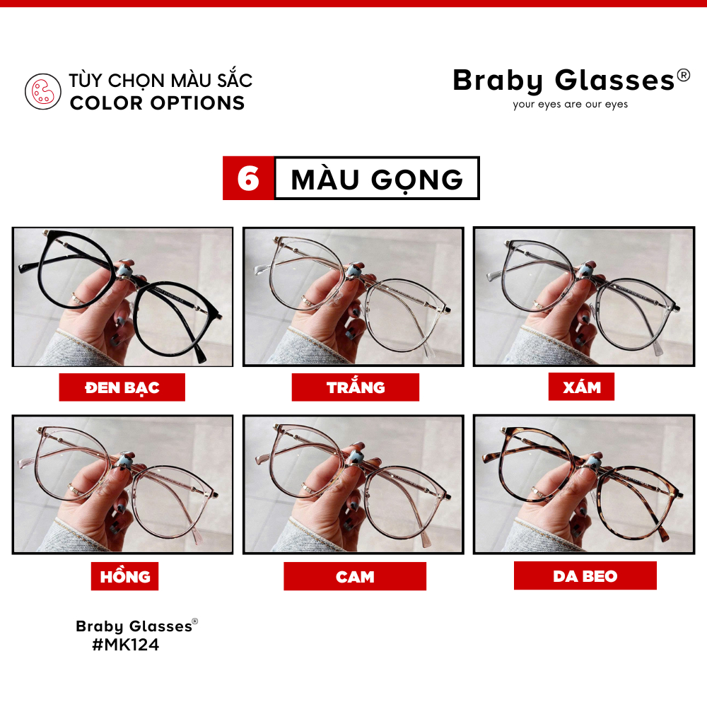 Gọng Kính Cận Dẻo Nam Nữ Braby Glasses Chất Liệu Nhựa Dẻo Siêu Nhẹ Thiết Kế Sang Trọng MK124