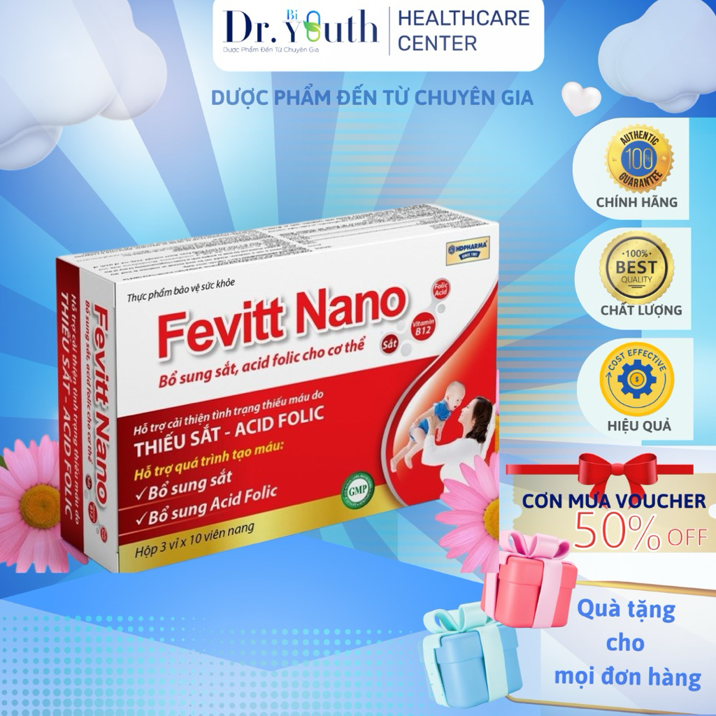 Viên Sắt Fevitt Nano Bổ Sung Sắt Dễ Hấp Thu,Chống Thiếu Máu,Xanh Xao,Cải Thiện Chức Năng Tuần Hoàn,Kinh Nguyệt Phụ Nữ