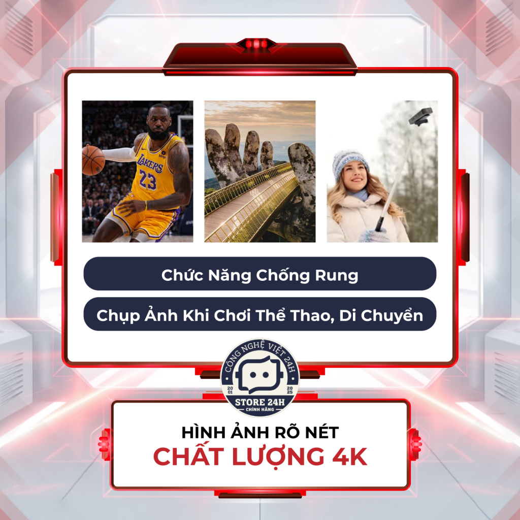 Camera Mini 4K, Ghi Âm, Chụp Ảnh, Quay Chống Rung Quang học, Kết Nối Wifi Điện Thoại , Pin 10 Tiếng