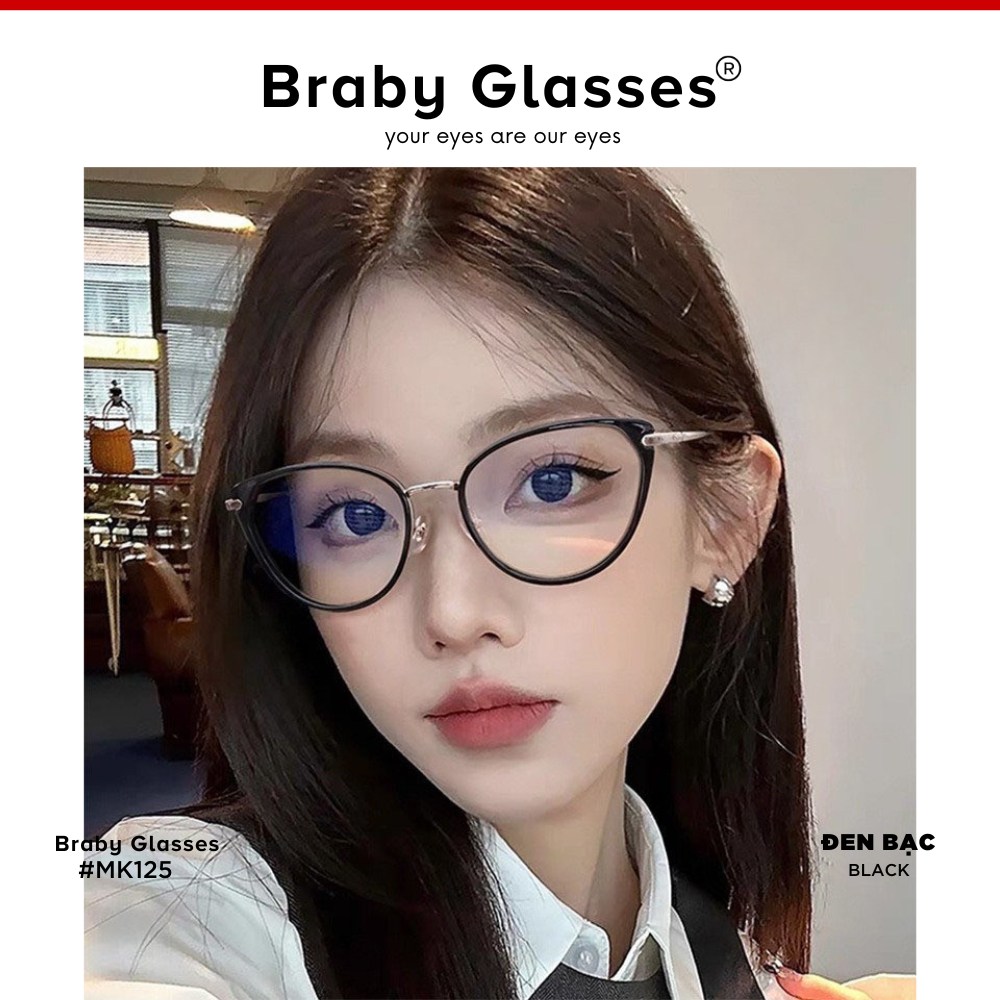 Gọng Kính Cận Mắt Mèo Nam Nữ Braby Glasses Chất Liệu Kim Loại Siêu Nhẹ Thiết Kế Sang Trọng MK125