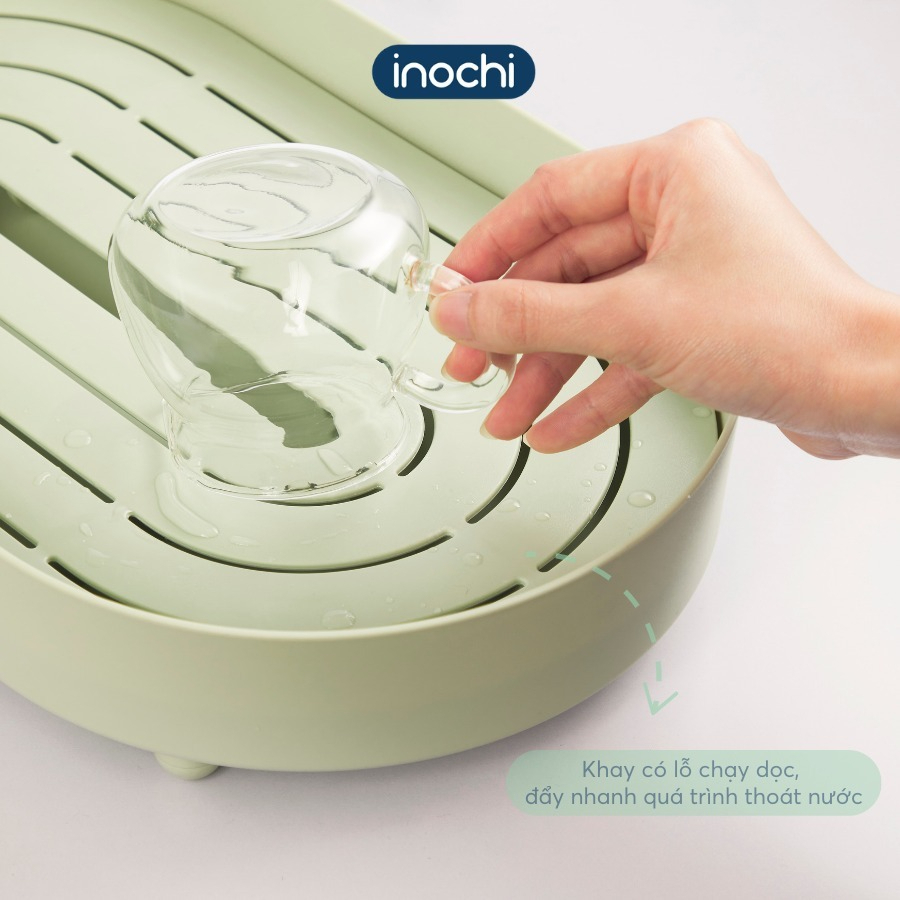 Khay úp ly cốc chén oval Inochi, khay để bàn uống nước, nhựa nguyên sinh an toàn
